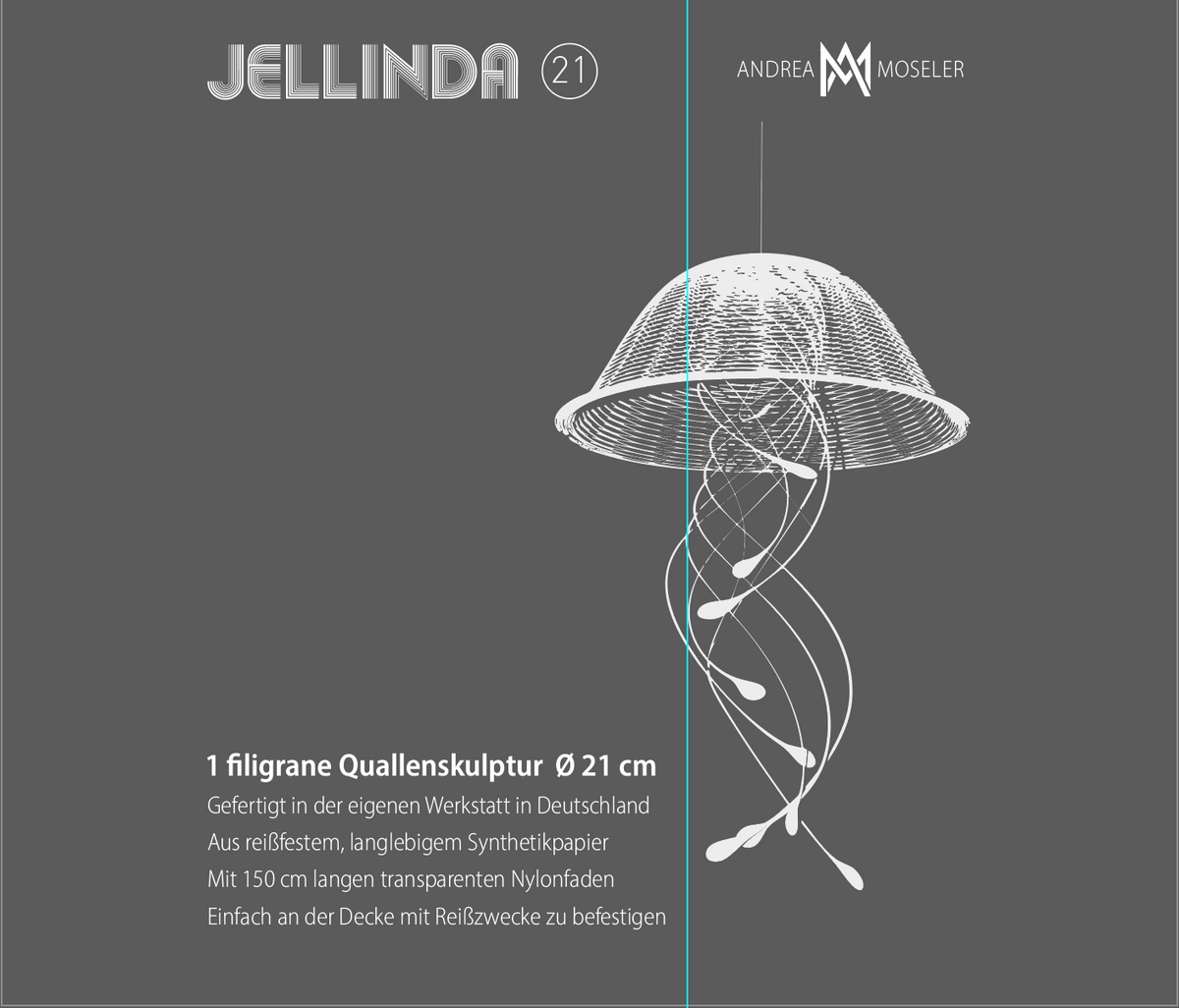 Quallen Skulptur zum Hängen, JELLINDA 21, Kinetische Kunst Modern, 3D Wanddeko, einzigartiges maritimes Geschenk