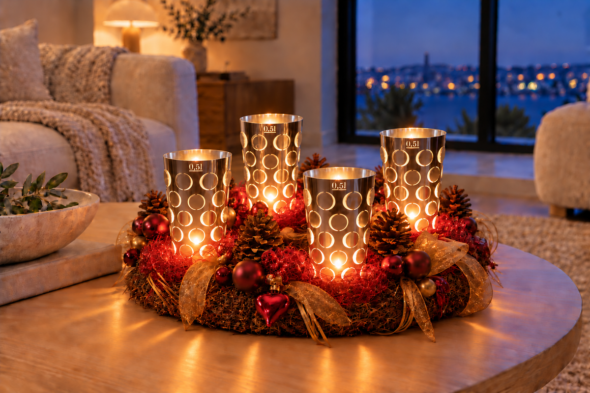Dubbelicht 0,5L 4er Set silber, Pfälzer Dubbeglas Teelichtschirm, Geschenkidee aus der Pfalz, Adventskranz Deko - Andrea Moseler