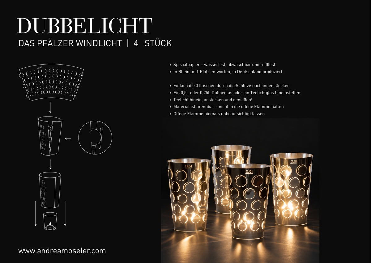 Dubbelicht 0,5L 4er Set silber, Pfälzer Dubbeglas Teelichtschirm, Geschenkidee aus der Pfalz, Adventskranz Deko - Andrea Moseler