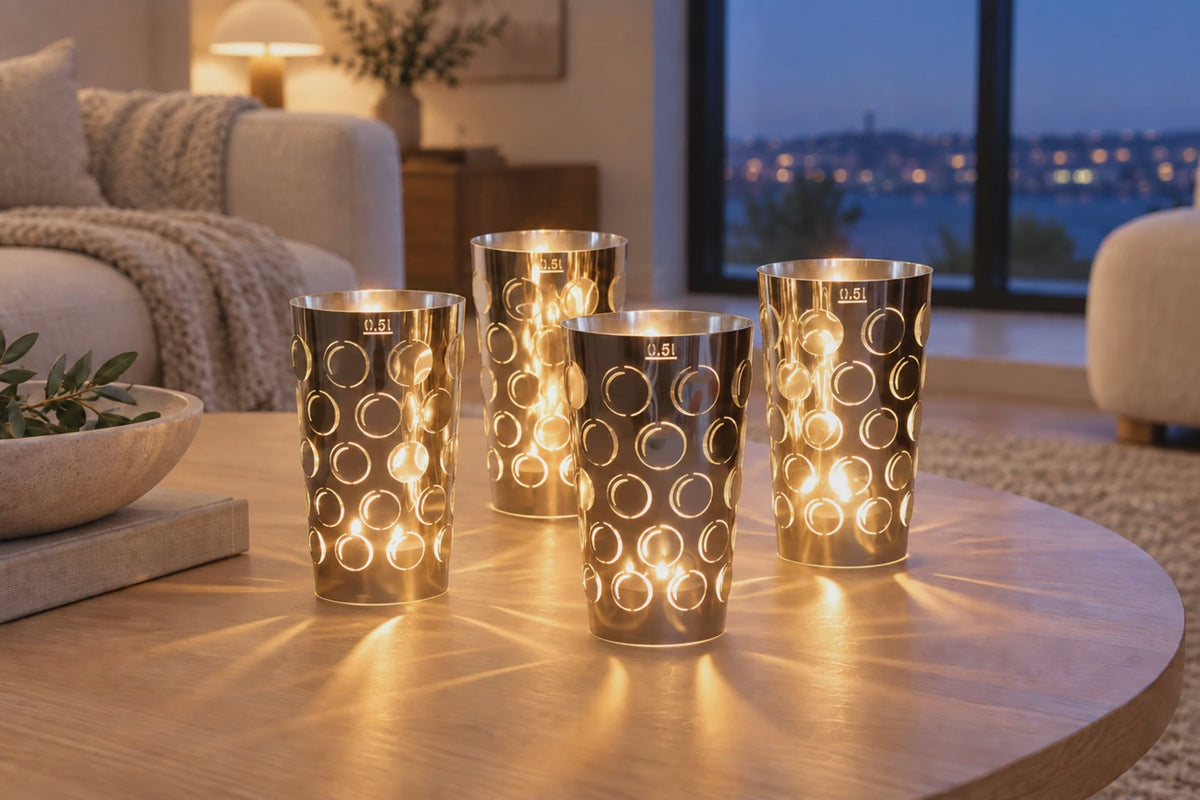 Dubbelicht 0,5L 4er Set silber, Pfälzer Dubbeglas Teelichtschirm, Geschenkidee aus der Pfalz, Adventskranz Deko