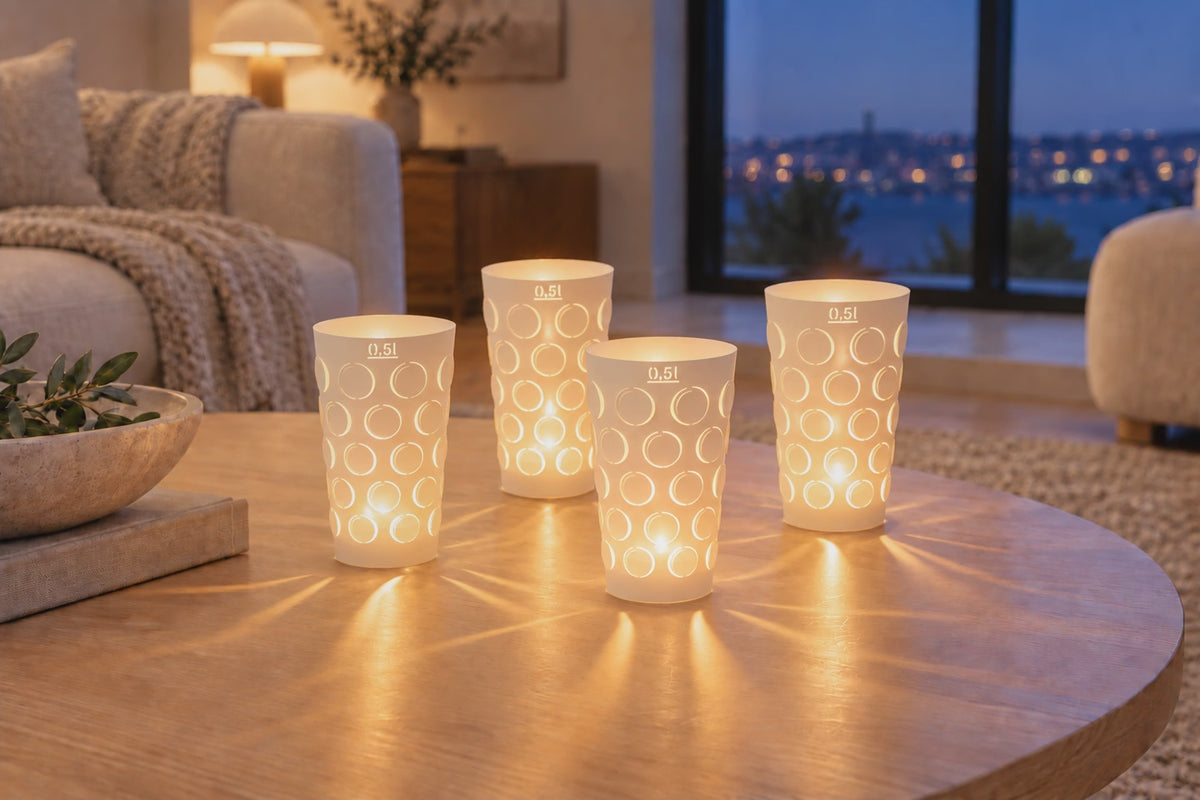 Pfälzer Dubbeglas Teelicht Schirm, Dubbelicht 0,5L, 2 x 2er Set weiß, Geschenkidee Pfalz