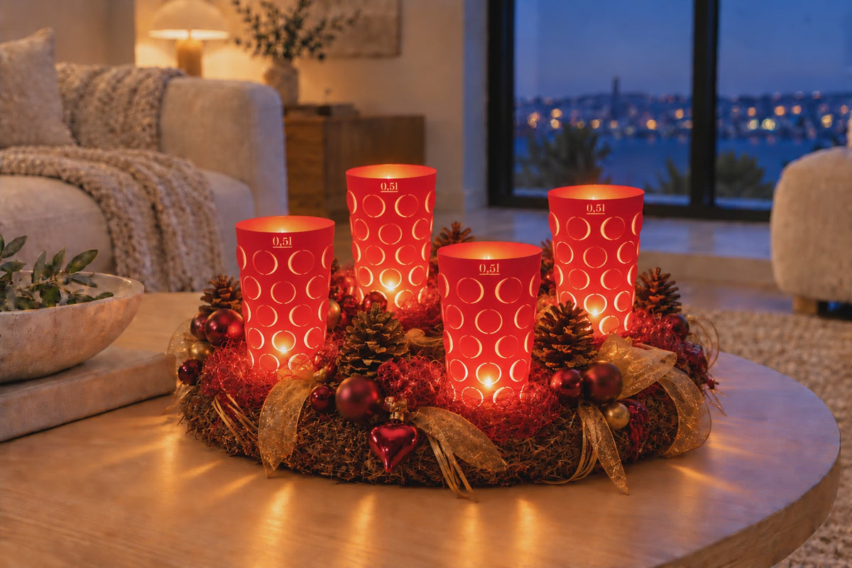 Pfälzer Dubbeglas Schorleglas Papierschirme, Dubbelichter 0,5L 4er Set rot, Weihnachten Deko Geschenk, Geschenkidee Pfalz