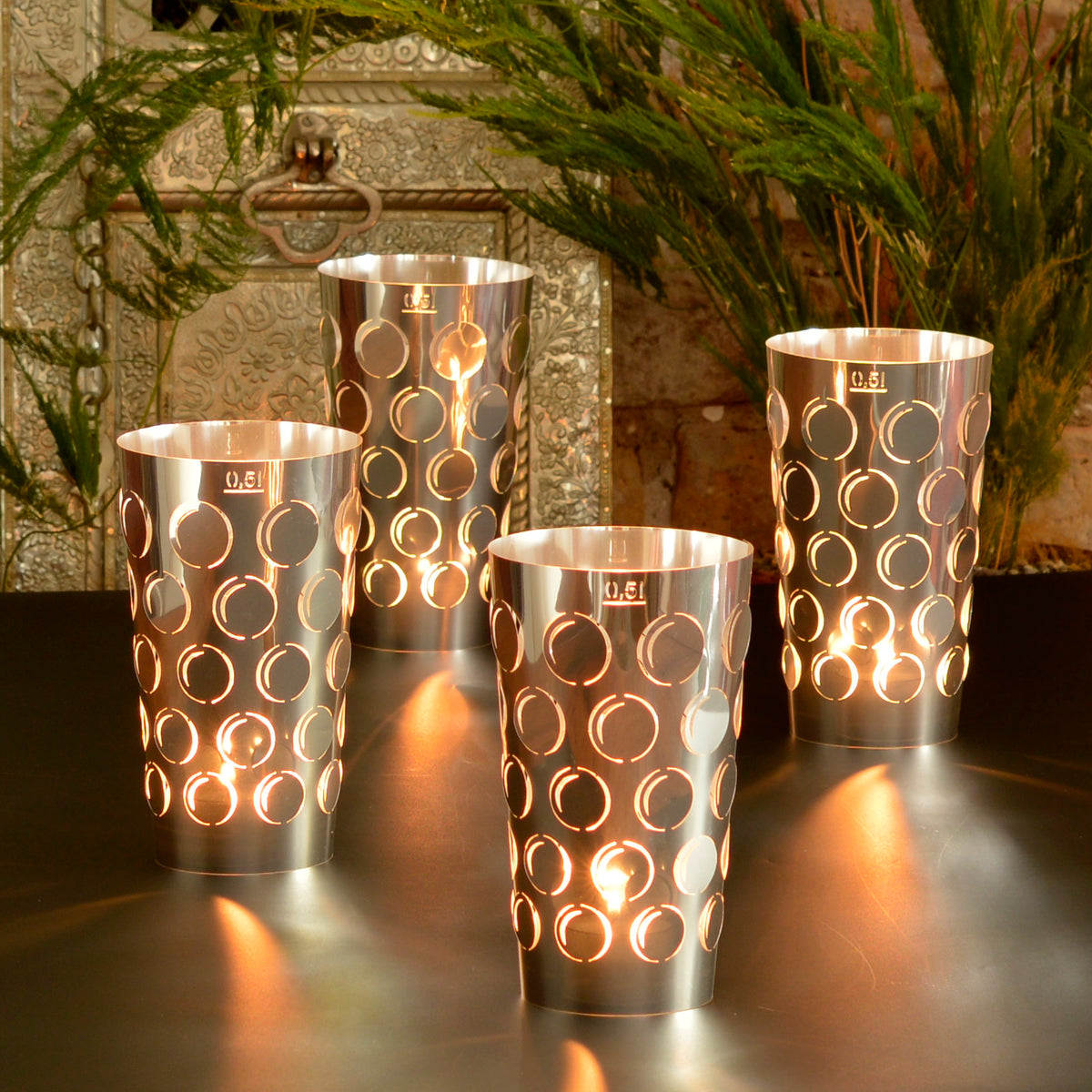 Dubbelicht 0,5L 4er Set silber, Pfälzer Dubbeglas Teelichtschirm, Gesc